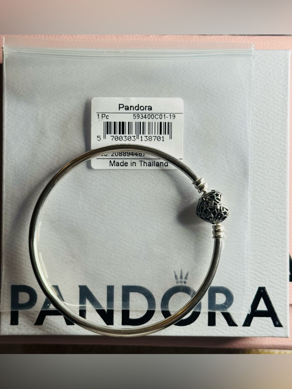 Pandora Silver Bangle Bracelet with Decorative Filigree Clasp - Silver